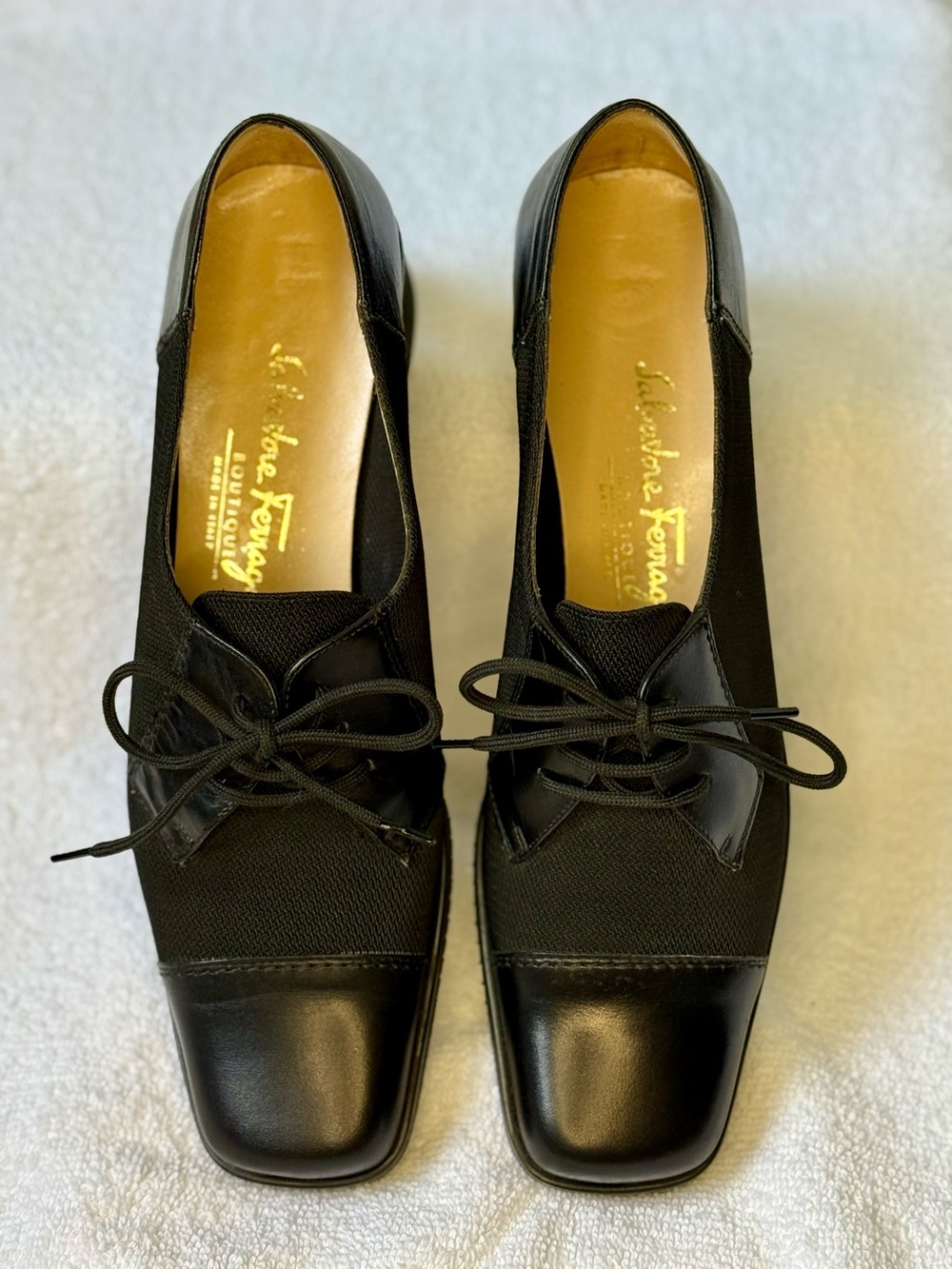 Salvatore Ferragamo Black Leather & Fabric Lace-Up Oxford 8